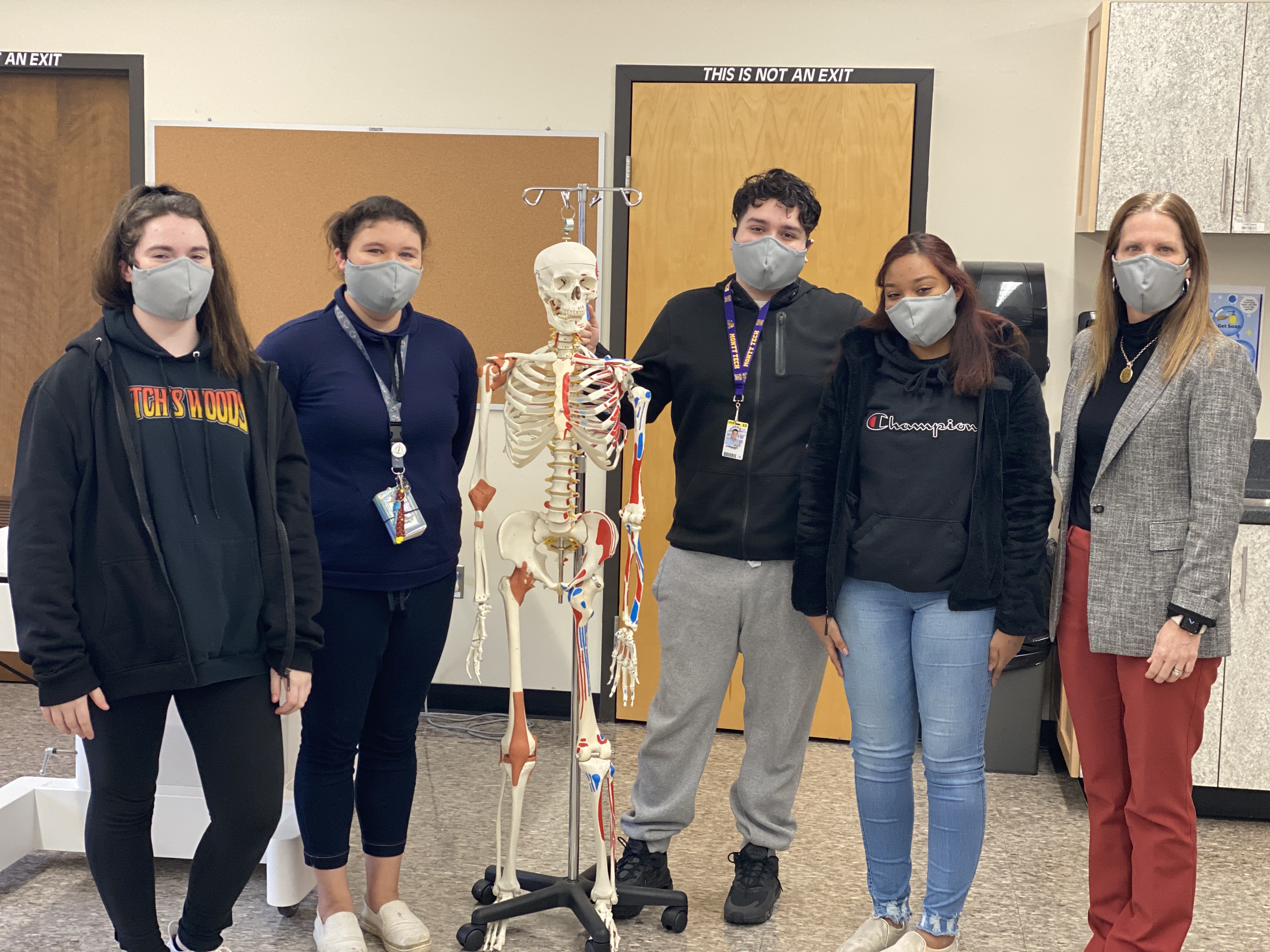 Monty Tech students wearing donated PPE